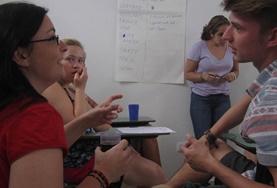 Volunteer Argentina Human Rights interns plan a presentation and workshop that they will conduct in a local community in Argentina.